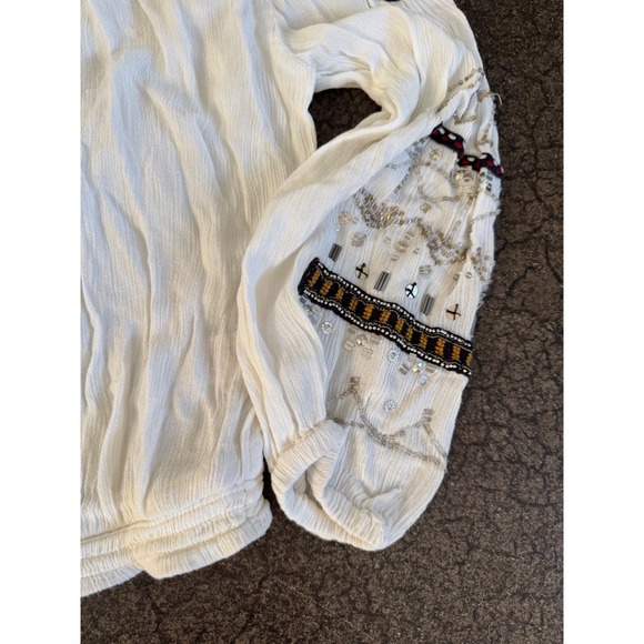 Embroidered Boho Blouse Cold Shoulder Top Beaded Festival Party Free People - Picture 3 of 9